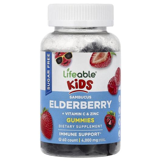 Основне фото товара Kids Sambucus Elderberry + Vitamin C & Zinc Gummies, Чорна Бу