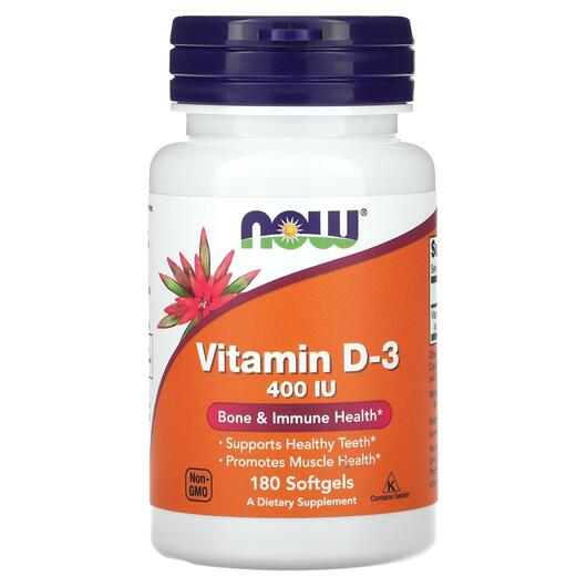 Основне фото товара Vitamin D3 400 IU Основне фото товара NOW Foods, Vitamin D3 400 IU, Вітамін D, 180 капсул