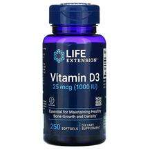 Life Extension, Витамин D3 25 мкг 1000 МЕ, Vitamin D3 25 mcg 1...
