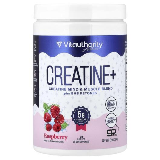 Основне фото товара Vitauthority, Active Creatine+ Raspberry, Креатин, 394 г