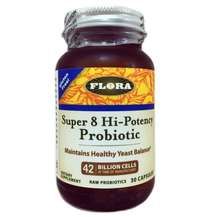 Flora, Супер Пробиотики, Super 8 Hi-Potency Probiotic, 30 капсул