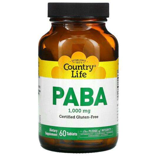 Основне фото товара Country Life, PABA Time Release 1000 mg 60, 4-Амінобензойна ки...