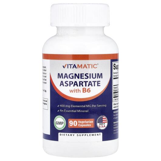 Основне фото товара Vitamatic, Magnesium Aspartate with B6, Магній, 90 капсул