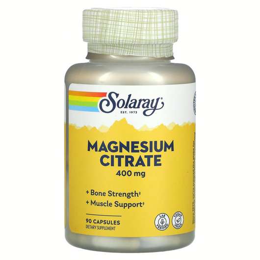 Основне фото товара Solaray, Magnesium Citrate 400 mg, Цитрат магнію 400 мг, 90 ка...