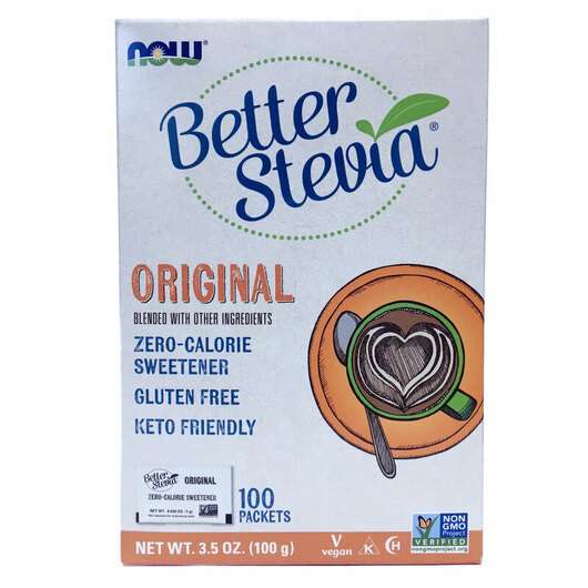 Основне фото товара Now, Better Stevia, Стевія 100 пакетиків, 100 г