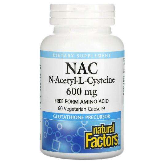 Основне фото товара Natural Factors, NAC 600 mg, NAC N-Ацетил-L-Цистеїн, 60 капсул