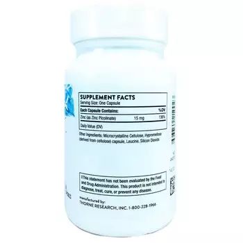 Фото состава Пиколинат Цинка 15 мг 60 капсул, Zinc Picolinate 15 mg, Thorne